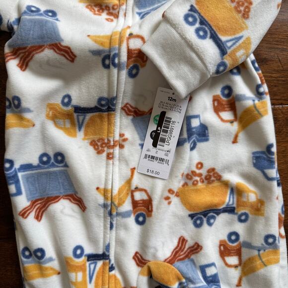 Carter's Boys 12 Month Fleece Pajamas Lot of 2 Footies Trucks Cozy Soft NEW - Picture 4 of 9